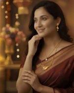 model wearing Gold Plated Double Chain Horn Pendant Set, Tarnish Free Layered Necklace and Earring Set