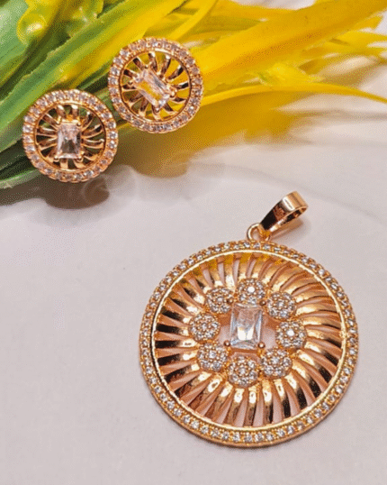 Tarnish Free Rose Gold Pendant Earring Set, Stainless Steel CZ Stud Earring Set