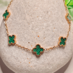 Tarnish Free Clover Bracelet Gold Plated, Stainless Steel Green Enamel Bracelet