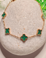 Tarnish Free Clover Bracelet Gold Plated, Stainless Steel Green Enamel Bracelet