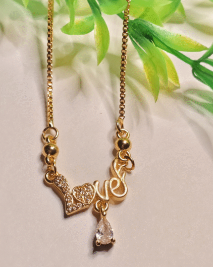 Gold Plated Love Pendant Necklace with CZ Heart and Adjustable Box Chain
