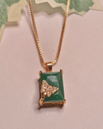 Tarnish Free Emerald Cut Butterfly Necklace, Waterproof Stainless Steel Gold Plated