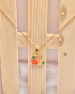 Floral Initial Chain Gifting, Everyday Wear Alphabet Pendant with Flower and Green Stones