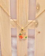 Floral Initial Chain Gifting, Everyday Wear Alphabet Pendant with Flower and Green Stones