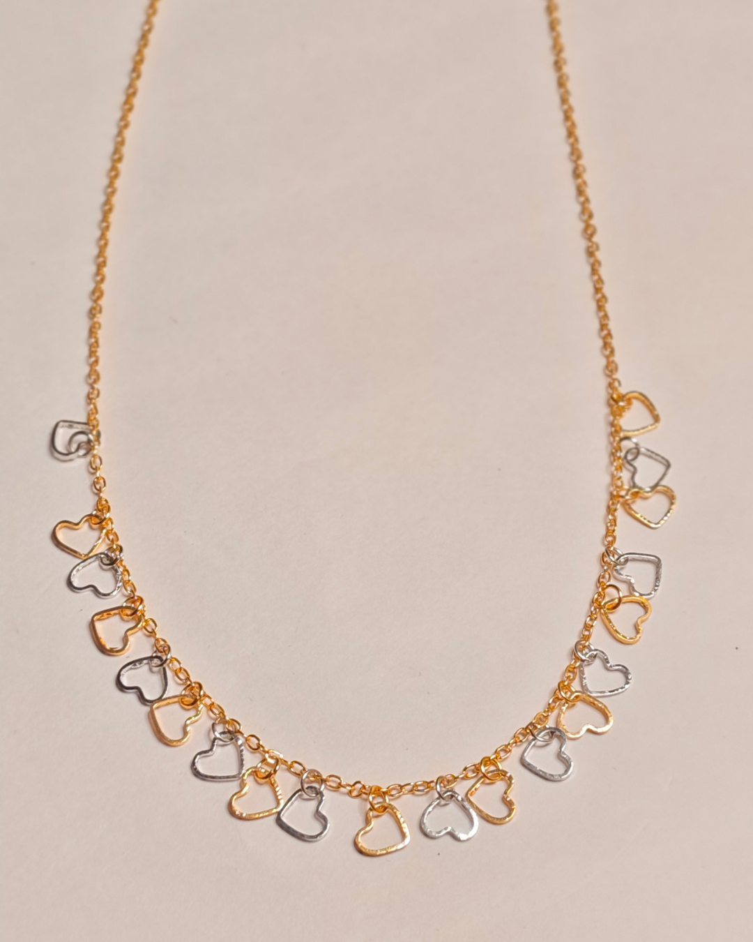 Dual Tone Heart Charm Necklace, Tarnish Free Love Chain India Dual Tone Heart Charm Necklace, Tarnish Free Love Chain India