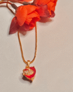 Red Solitaire Love Chain Gifting, Everyday Wear Box Chain Necklace, Anniversary Gold Chain with Locket