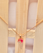 Red Solitaire Love Chain Gifting, Everyday Wear Box Chain Necklace, Anniversary Gold Chain with Locket