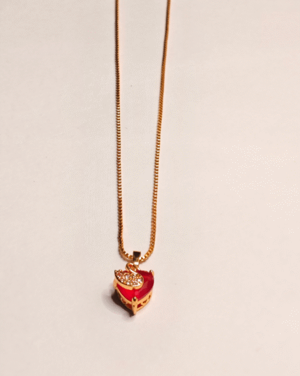 Gold Plated Red Heart Pendant Necklace, Tarnish Free Swan Chain India