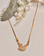 Daily Wear Diamond Look Chain Gifting, CZ Swan Design Box Chain Necklace, Modern Minimalist Gold Pendent