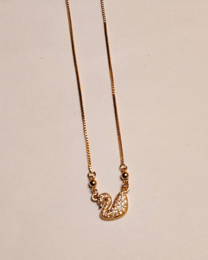 Gold Plated Swan Pendant Necklace, Tarnish Free Pave Swan Chain India
