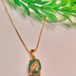 Gold Plated Green Stone Pendant Necklace, Tarnish Free Jade Chain India