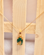 Everyday Wear Leaf Pendant Gifting, Modern Oval Green CZ Necklace, Gold Chain with Green Locket