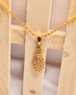 Textured Leaf Design Gold Chain, Everyday Wear Fancy Chain Gifting, CZ Stone Traditional Gold Pendent