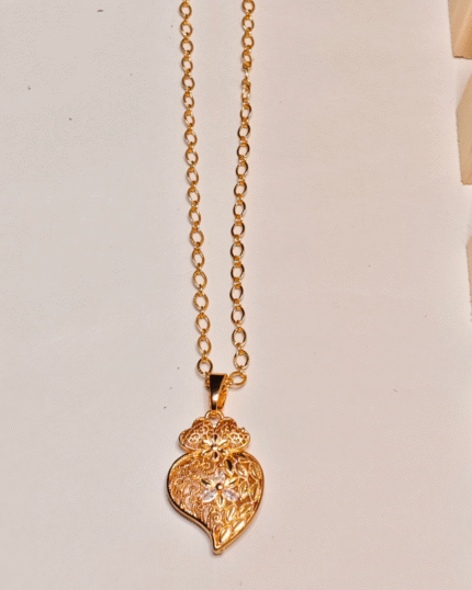 Traditional Gold Plated Heart Pendant, Tarnish Free Filigree Chain India