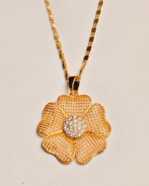 Large Statement Flower Gold Chain, Everyday Wear Fancy Link Chain Gifting, CZ Stone Filigree Design Pendent