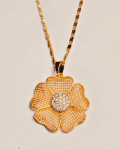 Large Statement Flower Gold Chain, Everyday Wear Fancy Link Chain Gifting, CZ Stone Filigree Design Pendent