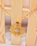 Large Statement Flower Gold Chain, Everyday Wear Fancy Link Chain Gifting, CZ Stone Filigree Design Pendent