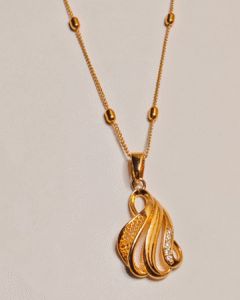 Everyday Wear Abstract Gold Pendent, Designer CZ Beaded Chain Gifting, Modern Flowing Feather Necklace