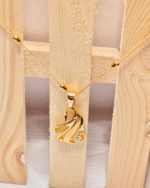 Everyday Wear Abstract Gold Pendent, Designer CZ Beaded Chain Gifting, Modern Flowing Feather Necklace