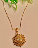 Ornate Filigree Design Gold Pendent, Everyday Wear Bar Link Chain Gifting, CZ Diamond Traditional Flower Chain