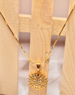 Ornate Filigree Design Gold Pendent, Everyday Wear Bar Link Chain Gifting, CZ Diamond Traditional Flower Chain