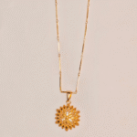 Traditional Gold Plated Flower Necklace, Tarnish Free Sunburst Locket India