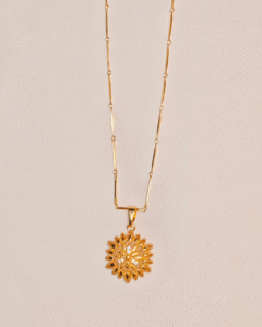Traditional Gold Plated Flower Necklace, Tarnish Free Sunburst Locket India