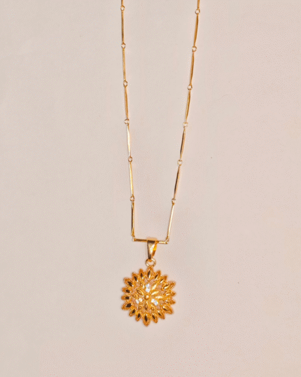Traditional Gold Plated Flower Necklace, Tarnish Free Sunburst Locket India