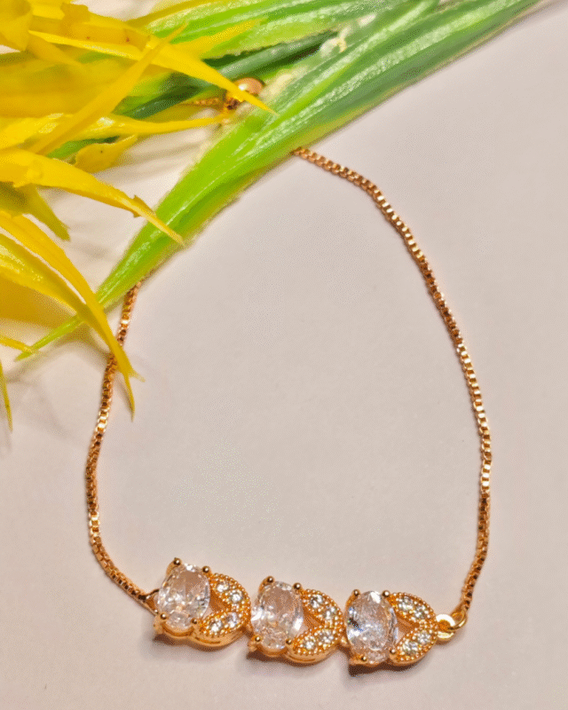 Elara adjustable rose gold bracelet with three oval american diamonds