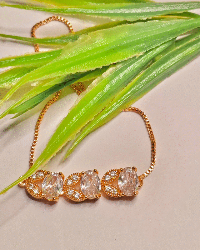 Elara adjustable rose gold bracelet with three oval american diamonds