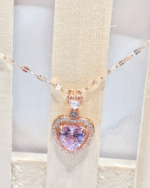 Close up of the Rosalyn pink heart pendant