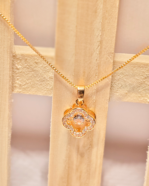 Pave Diamond Look Daily Wear Chain, Lucky Charm Gold Pendant Gifting