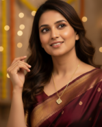 model wearing Pave Diamond Look Daily Wear Chain, Lucky Charm Gold Pendant Gifting