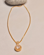 Gold Plated Solitaire Chain Necklace, Tarnish Free Halo Pendant India
