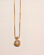Gold Plated Solitaire Chain Necklace | Round Halo CZ - Image 3