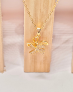 Pave Solitaire Diamond Look Chain, Everyday Wear Gold Pendent Gifting, CZ Flower Design Necklace