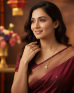 model weraing Pave Solitaire Diamond Look Chain, Everyday Wear Gold Pendent Gifting, CZ Flower Design Necklace