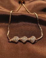 Gold Plated Pave Heart Bolo Bracelet, Tarnish Free Adjustable Slider Bracelet
