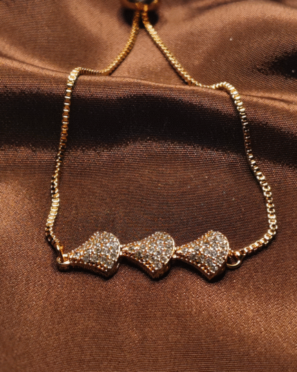 Gold Plated Pave Heart Bolo Bracelet, Tarnish Free Adjustable Slider Bracelet