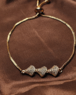 Gold Plated Pave Heart Bolo Bracelet, Tarnish Free Adjustable Slider Bracelet