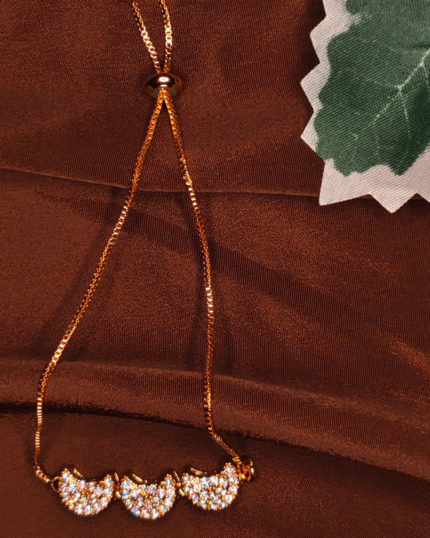 Gold Plated Pave Crescent Bolo Bracelet, Tarnish Free Adjustable Slider Bracelet