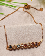 Rose Gold Plated Multi-Stone Bar Bracelet, Tarnish Free Adjustable Bolo Slider India