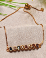 Rose Gold Plated Multi-Stone Bar Bracelet, Tarnish Free Adjustable Bolo Slider India