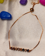 Rose Gold Plated Multi-Stone Bar Bracelet, Tarnish Free Adjustable Bolo Slider India