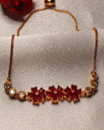 Rose Gold Plated Red Flower Bolo Bracelet, Tarnish Free Adjustable Slider Bracelet