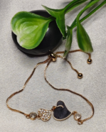 Rose Gold Pave and Enamel Heart Bracelet, Tarnish Free Adjustable Slider Bracelet