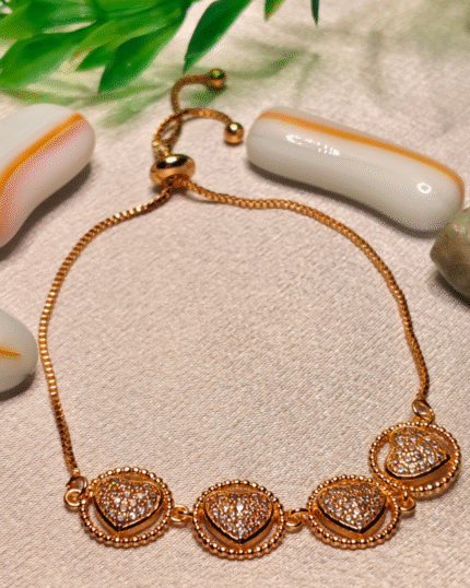 Gold Plated Pave Multiple Heart Bracelet, Tarnish Free Adjustable Bolo Slider