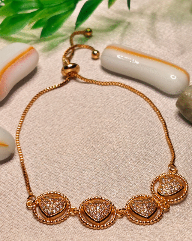 Gold Plated Pave Multiple Heart Bracelet, Tarnish Free Adjustable Bolo Slider