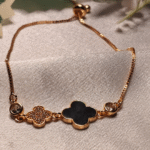 Rose Gold Pave and Enamel Clover Bracelet, Tarnish Free Adjustable Slider Bracelet