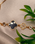 Rose Gold Pave and Enamel Clover Bracelet, Tarnish Free Adjustable Slider Bracelet